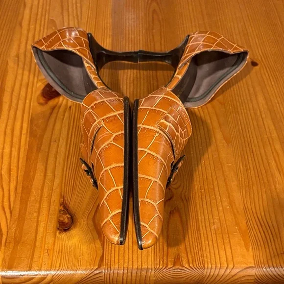 Bloomingdale's leather upper lining and sole Croc-Patterned kitten Heels Italy - Picture 11 of 15